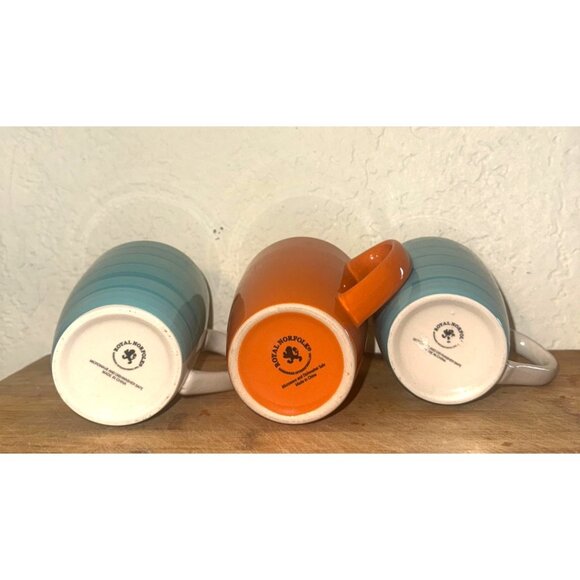 Royal Norfolk Ceramic Mugs Set Of 3 Orange & Blue Striped Dishwasher & Microwave - Picture 2 of 5